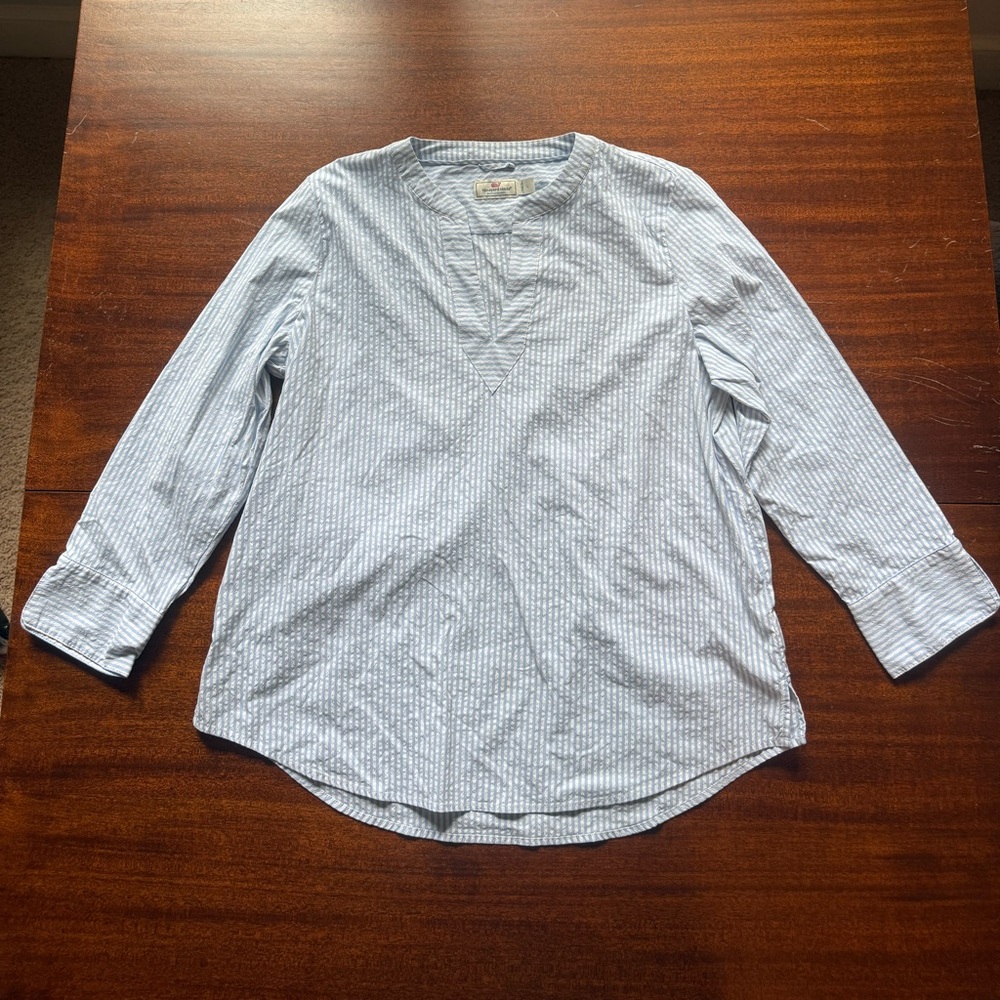 Vineyard Vines Seersucker Harbor Savannah Popover Top-L-Blue White